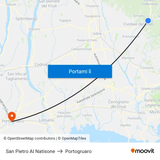 San Pietro Al Natisone to Portogruaro map