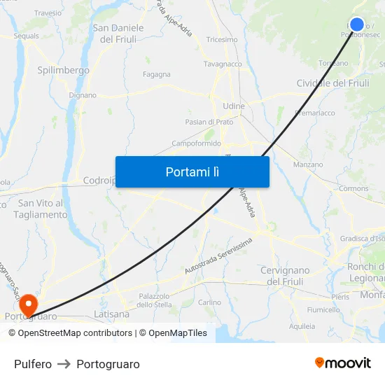 Pulfero to Portogruaro map