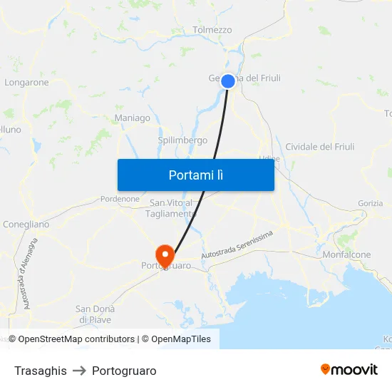 Trasaghis to Portogruaro map