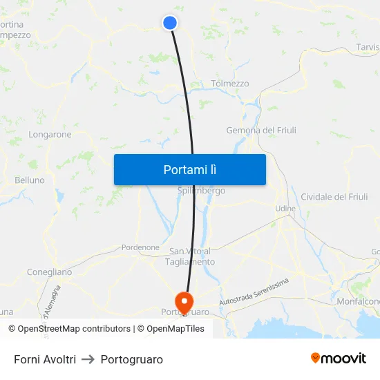Forni Avoltri to Portogruaro map