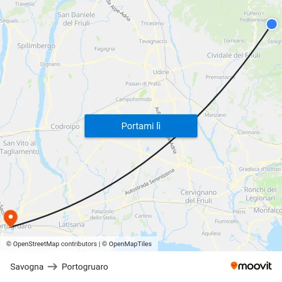 Savogna to Portogruaro map