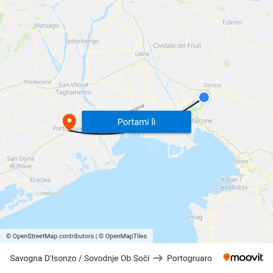 Savogna D'Isonzo / Sovodnje Ob Soči to Portogruaro map