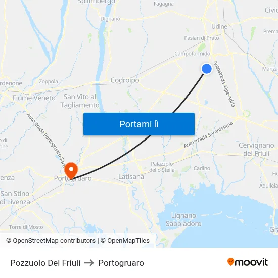 Pozzuolo Del Friuli to Portogruaro map