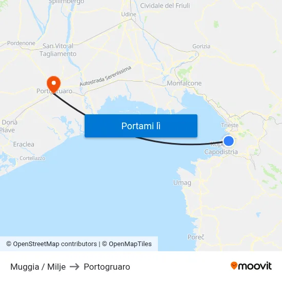 Muggia / Milje to Portogruaro map