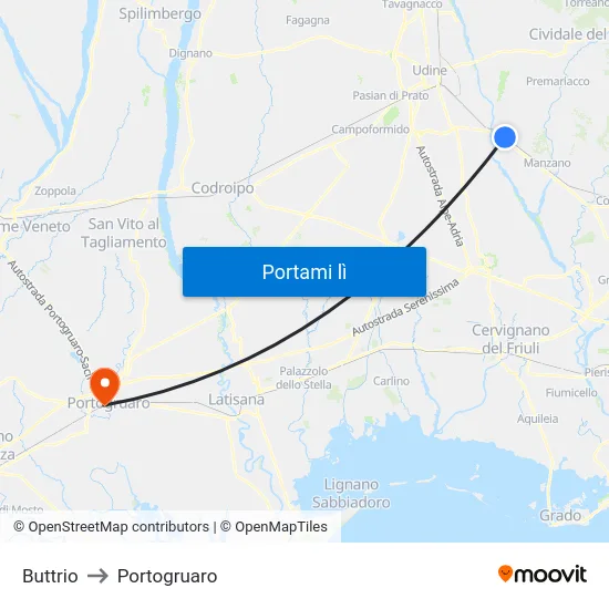 Buttrio to Portogruaro map