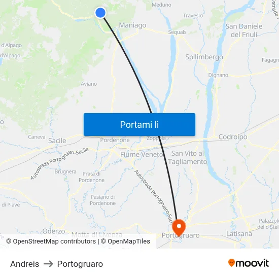 Andreis to Portogruaro map