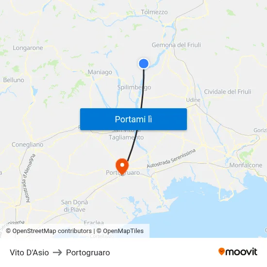 Vito D'Asio to Portogruaro map