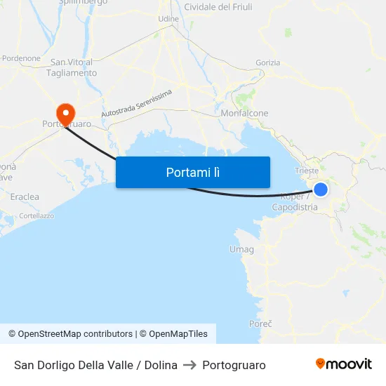 San Dorligo Della Valle / Dolina to Portogruaro map