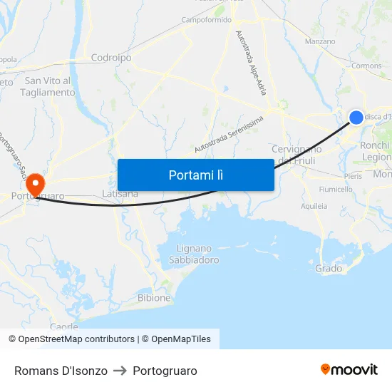 Romans D'Isonzo to Portogruaro map