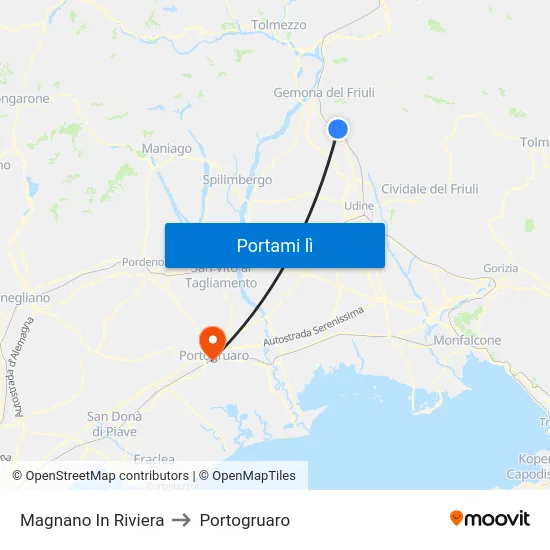 Magnano In Riviera to Portogruaro map