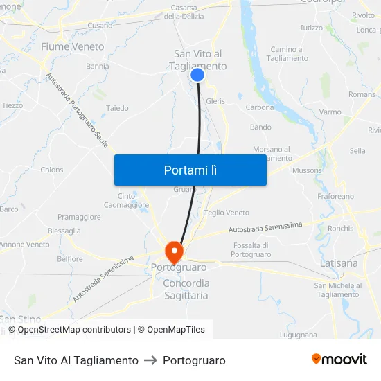 San Vito Al Tagliamento to Portogruaro map