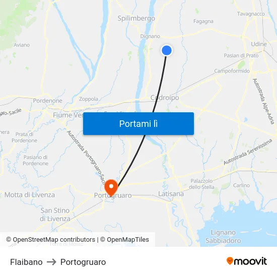 Flaibano to Portogruaro map