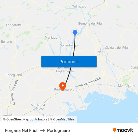 Forgaria Nel Friuli to Portogruaro map