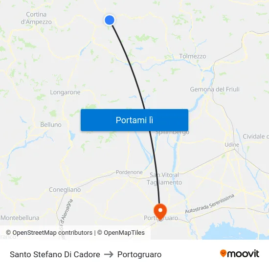 Santo Stefano Di Cadore to Portogruaro map
