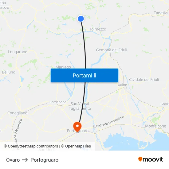Ovaro to Portogruaro map