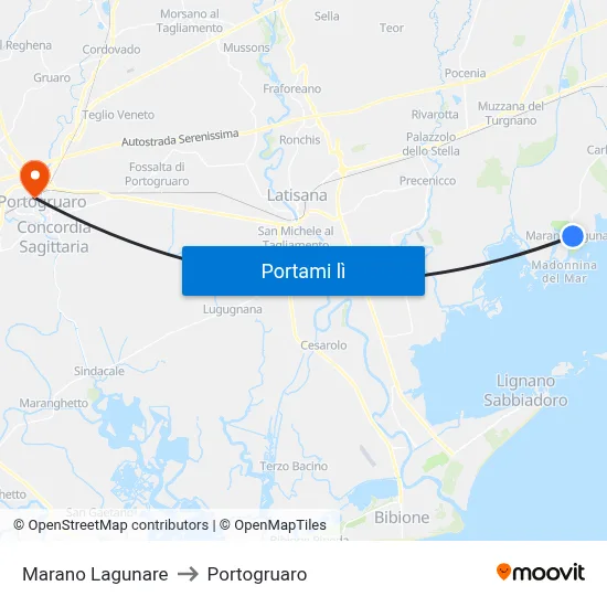 Marano Lagunare to Portogruaro map