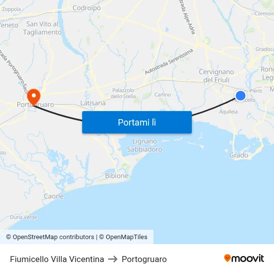 Fiumicello Villa Vicentina to Portogruaro map