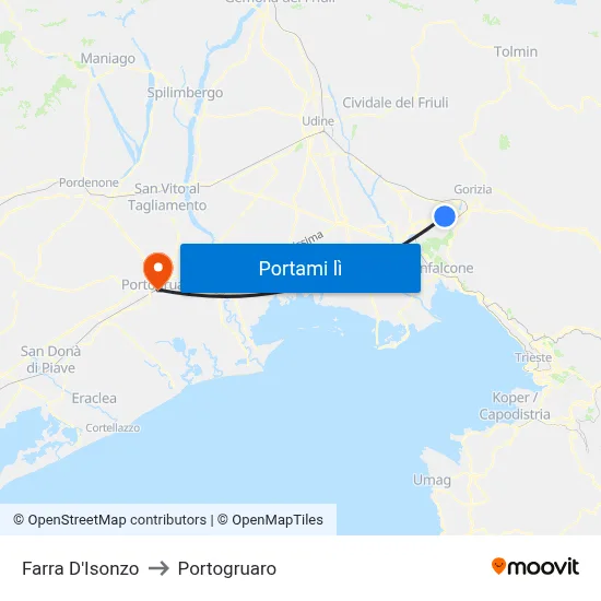 Farra D'Isonzo to Portogruaro map