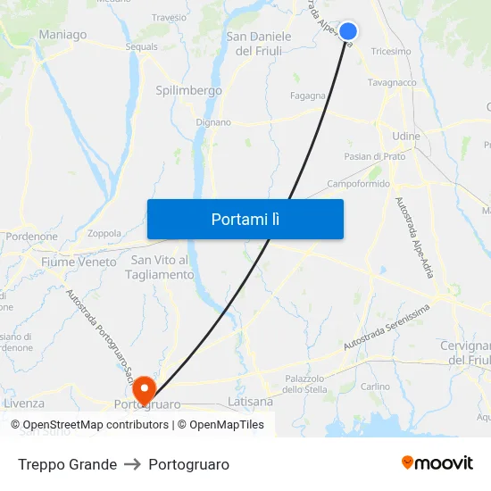 Treppo Grande to Portogruaro map