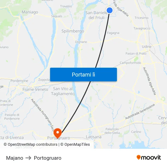 Majano to Portogruaro map