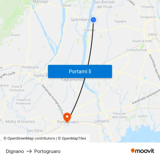 Dignano to Portogruaro map