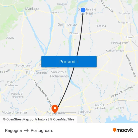 Ragogna to Portogruaro map