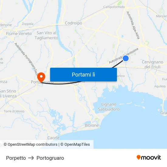 Porpetto to Portogruaro map