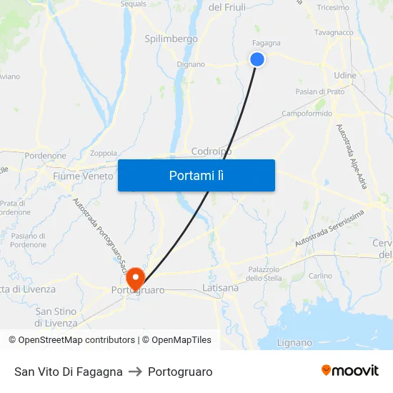 San Vito Di Fagagna to Portogruaro map