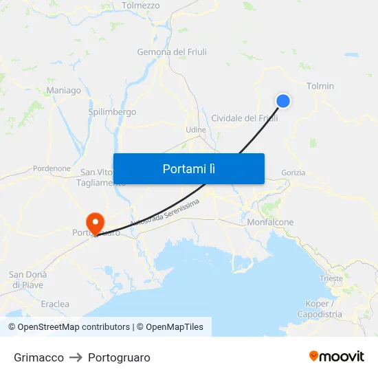 Grimacco to Portogruaro map