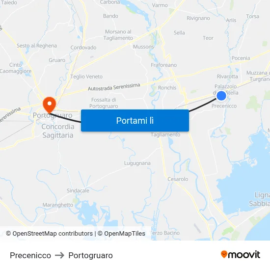 Precenicco to Portogruaro map