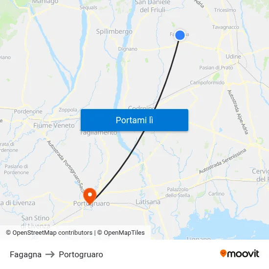 Fagagna to Portogruaro map