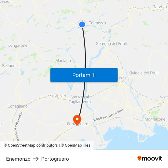 Enemonzo to Portogruaro map