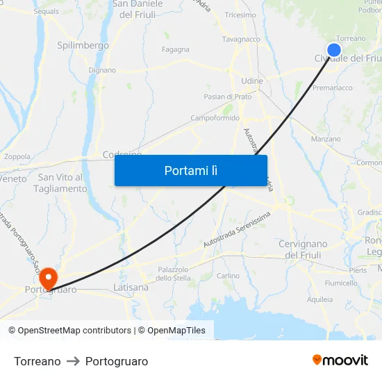 Torreano to Portogruaro map
