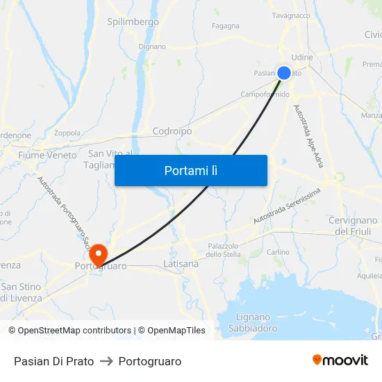 Pasian Di Prato to Portogruaro map