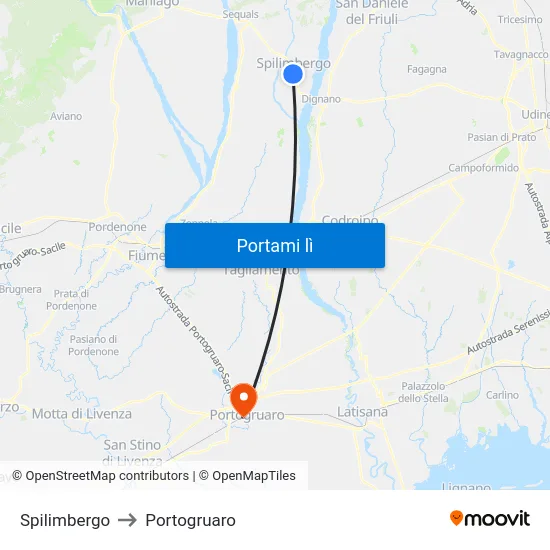 Spilimbergo to Portogruaro map