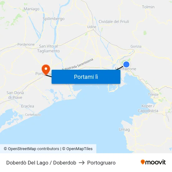 Doberdò Del Lago / Doberdob to Portogruaro map