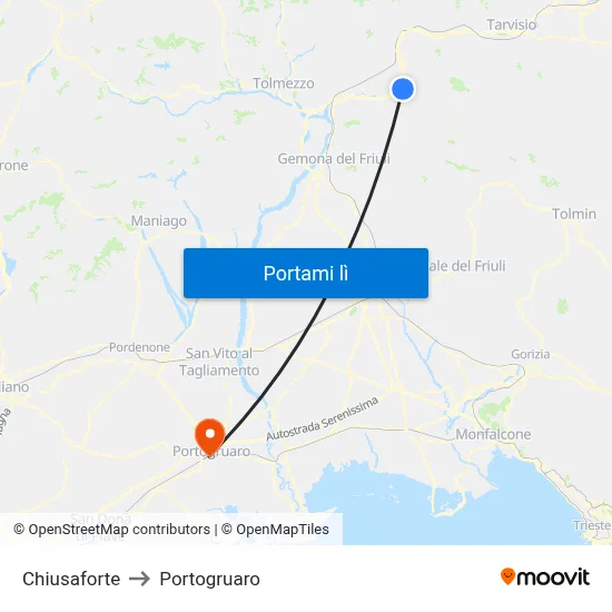 Chiusaforte to Portogruaro map