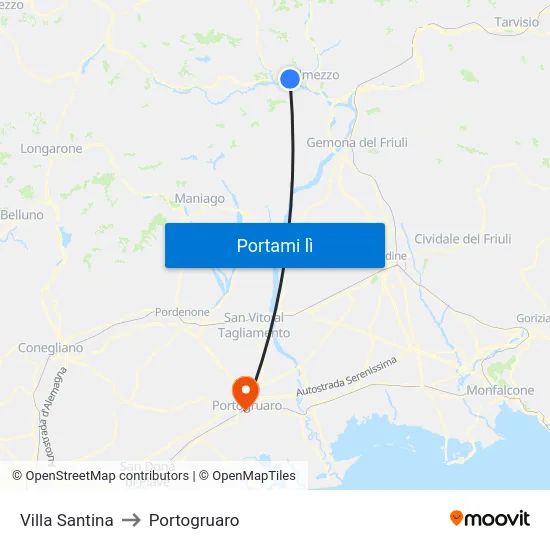 Villa Santina to Portogruaro map