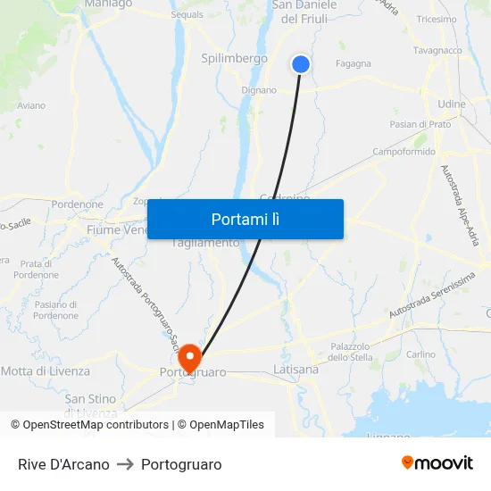 Rive D'Arcano to Portogruaro map
