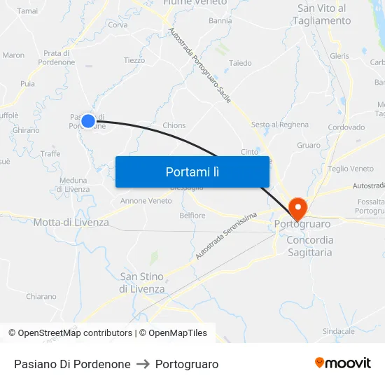 Pasiano Di Pordenone to Portogruaro map