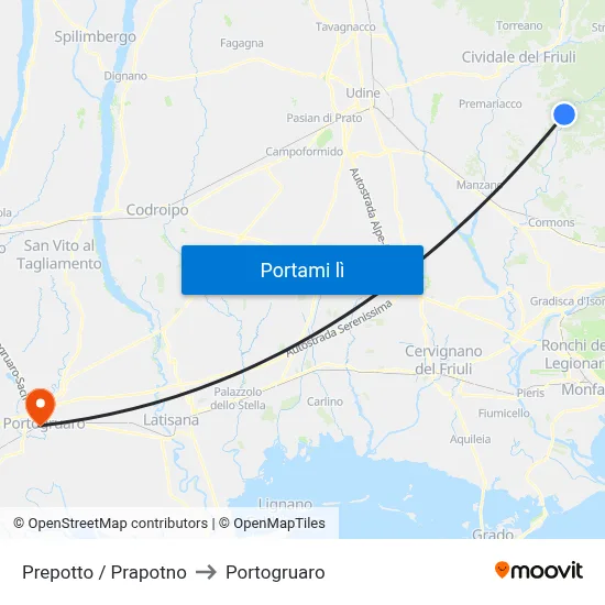 Prepotto / Prapotno to Portogruaro map