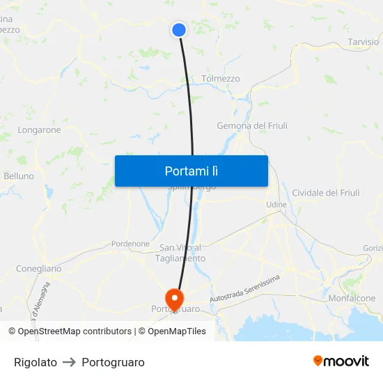Rigolato to Portogruaro map