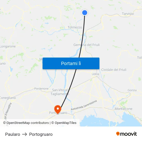 Paularo to Portogruaro map