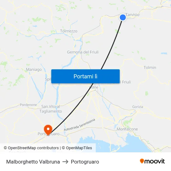 Malborghetto Valbruna to Portogruaro map