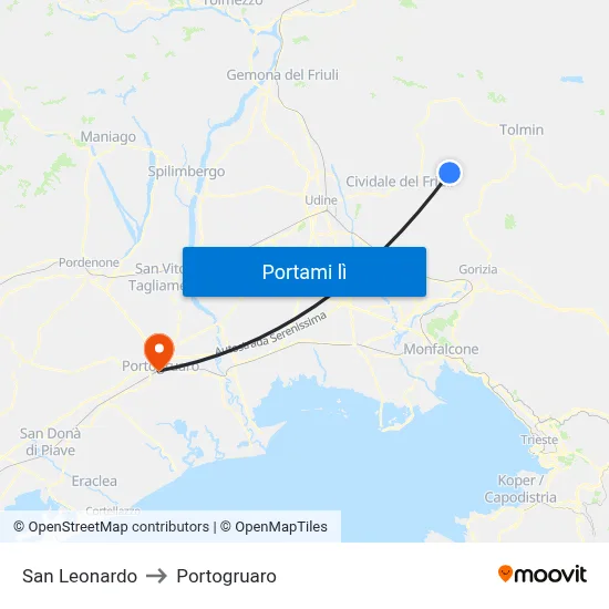 San Leonardo to Portogruaro map
