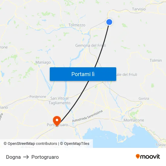 Dogna to Portogruaro map