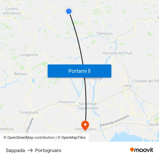 Sappada to Portogruaro map