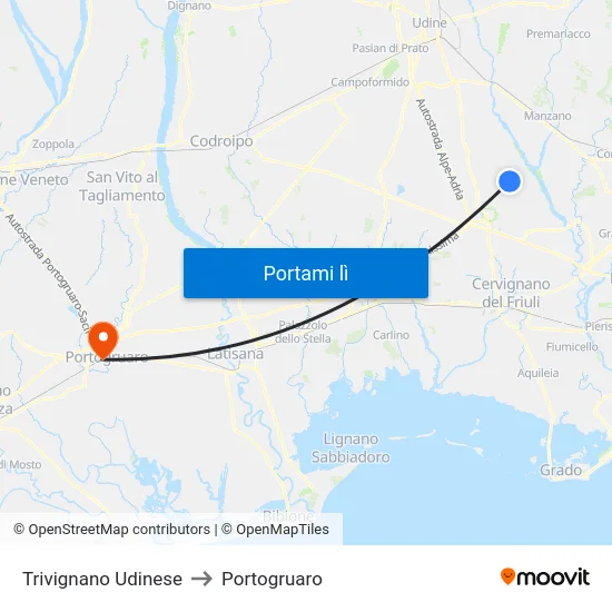 Trivignano Udinese to Portogruaro map