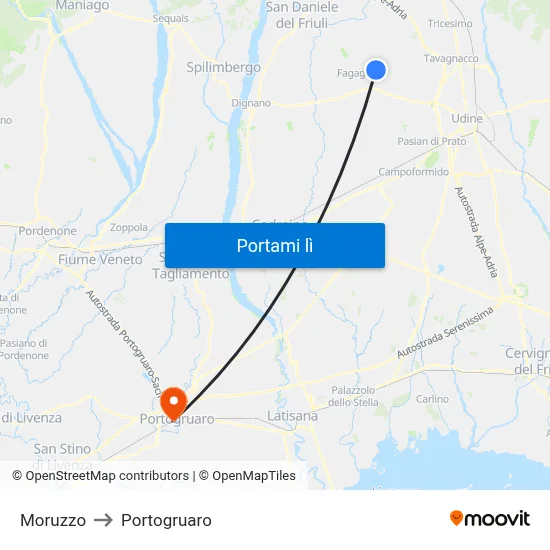 Moruzzo to Portogruaro map