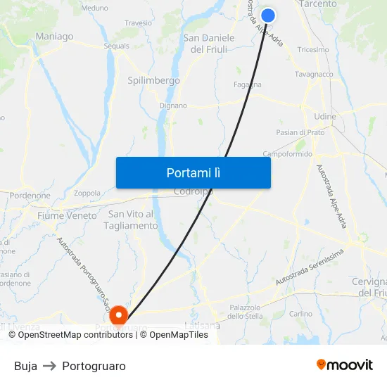 Buja to Portogruaro map
